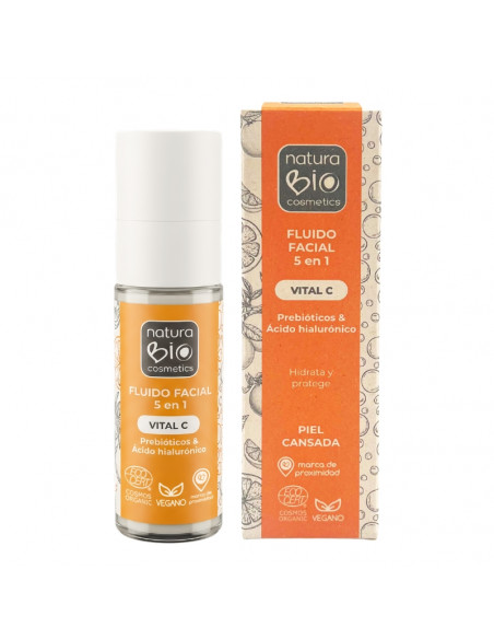 Fluid facial 5 en 1 Vital C, prebiòtics i àcid hialurònic NaturaBIO Cosmetics