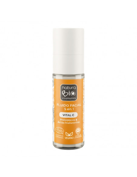 Fluido facial 5 en 1 vital C  prebióticos & ácido hialurónico NaturaBIO Cosmetics