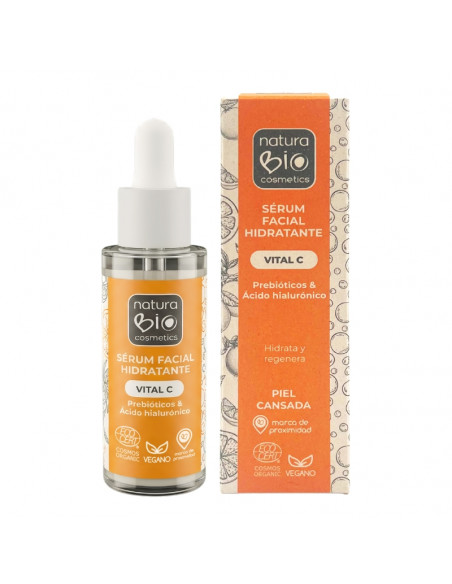 Sèrum facial hidratant Vital C, prebiòtics i àcid hialurònic NaturaBIO Cosmetics